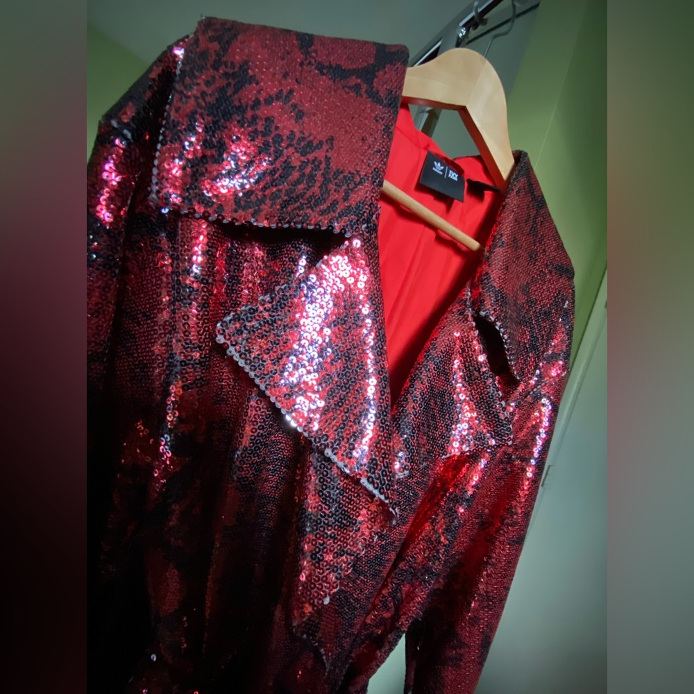 ADIDAS x IVY PARK Trench Coat / Overcoat 'IVP Sequin Duster' - Red/Black XL - Picture 9 of 12